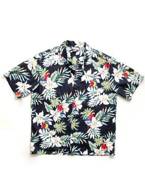 Evergeen Island PARROTS Cotton Hawaiian Floral Aloha Shirt